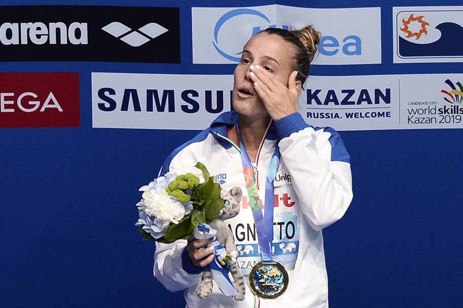 Le lacrime d&#39;oro di Tania Cagnotto ai Mondiali di Kazan ci hanno commosso tutti. LaPresse